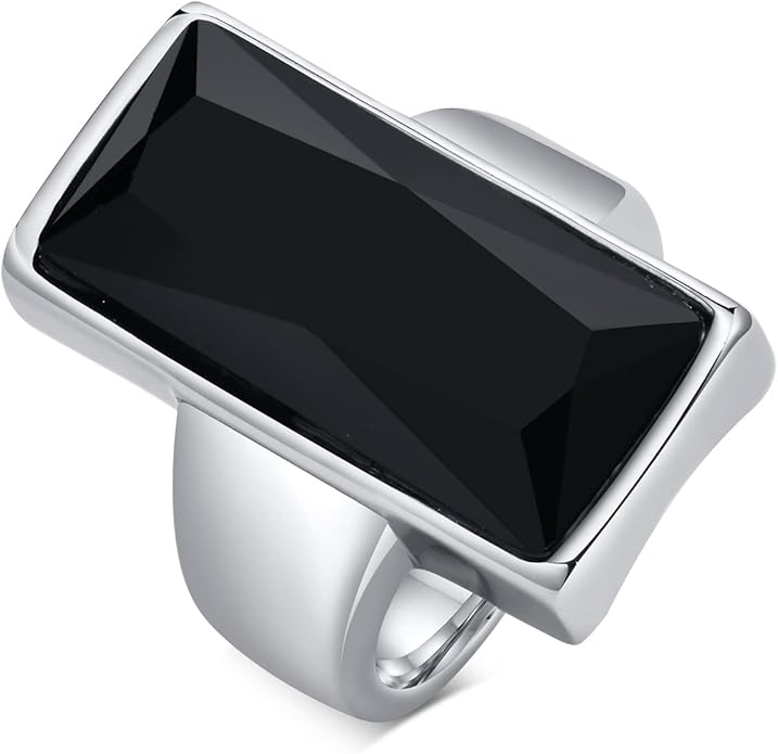 VNOX Vintage Fashion Stainless Steel Gold Plated Rectangular Black Glass Crystal Cocktail Statement Onyx Ring for Women