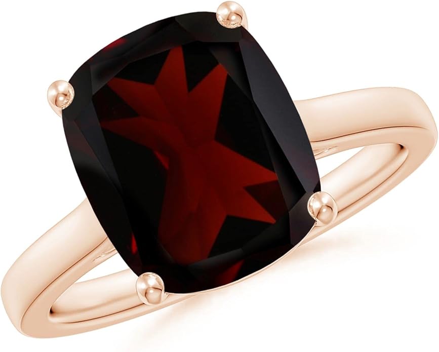 Angara Cushion Garnet Solitaire Ring in Sterling Silver/14K Solid Gold/Platinum | Natural Garnet Solitaire Ring for Women | January Birthday, Anniversary, Gemstone Jewelry Gift