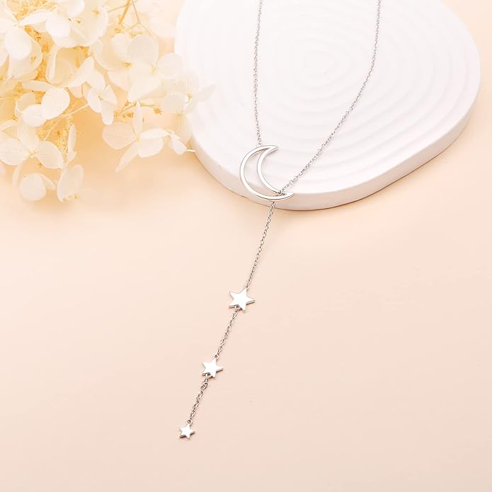 Long Necklace Sterling Silver Larait Bar Y Lariat Long Chain Drop Adjustable Necklace Gift for Her, 30"