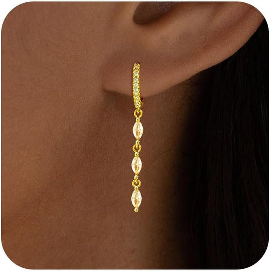 Gold Earrings for Women Trendy, Simple Dainty 14K Gold Plated Paperclip Square Chain Link Dangle Hoops Earrings Pin Stud Huggie Earrings Lightweight Hypoallergenic Minimalist Aesthetic Gold Jewelry for Christmas Gifts