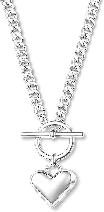 Zeffy 14K Gold/Silver Plated Chunky Thick Chain Toggle Clasp Necklace Dainty Baroque Pearl/Heart/Cross/Turquoise Pendant Necklace