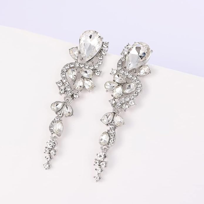 Rhinestone Statement Dangle Earrings Sparkly Crystal Bridal Wedding Earrings for Brides Bridesmaides Chandelier Teardrop Earrings for Women Prom Party