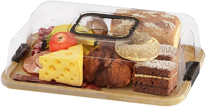 6-Compartment Bamboo Tray with High-Profile Locking Lid – Portable Serving Board for Charcuterie, Camping, and Home Organization
