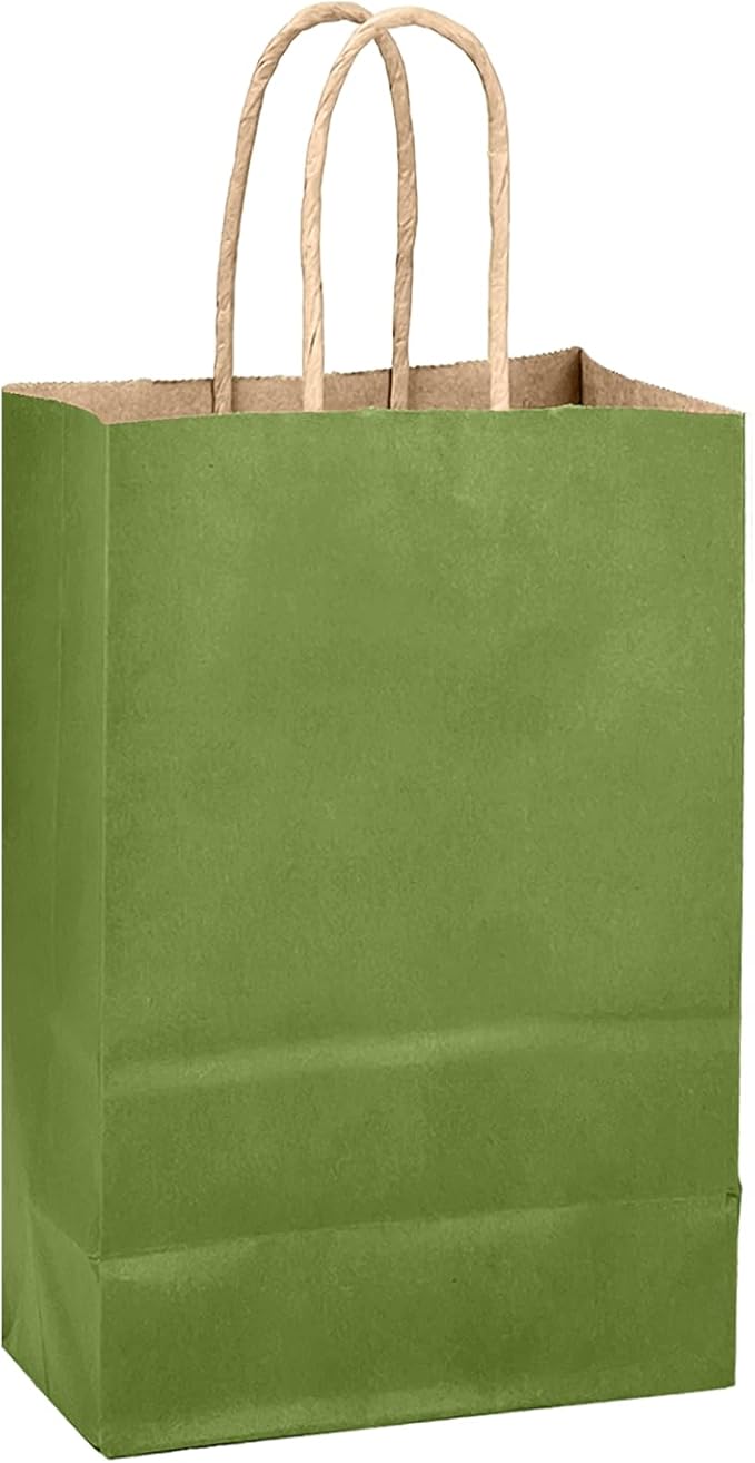 qiqee Light Olive Green Gift Bag with Handles Bulk 24Pcs Paper Bags -10.6"x8.3"x4.3"Party Favor Bags - Solid Color