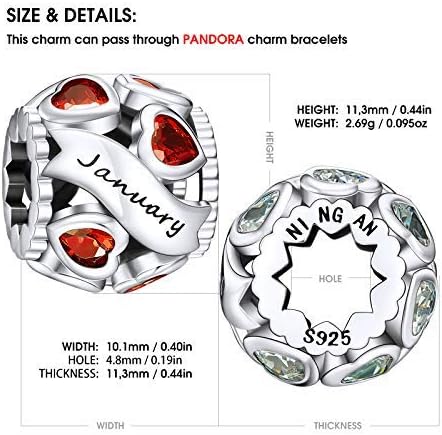 NINGAN Birthstone Charms 925 Sterling Silver Love Heart Openwork Bead for Charm Bracelets and Necklaces with 5A Cubic Zirconia, Birthday Mothers Day Jewelry Gifts Women