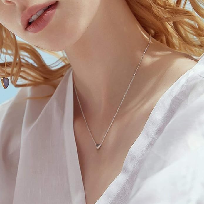 ChicSilver Personalized 925 Sterling Silver Dainty Small Heart/Star/Moon/Dot/Triangle Pendant Necklace for Women, Silver/Gold/Rose Gold/Black (with Gift Box)
