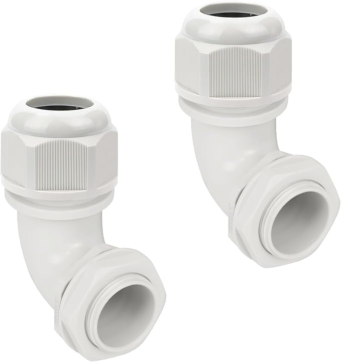 LeMotech M32 Cable Gland, 90 Degree Adjustable 18-25mm Strain Relief, Cord Connectors Nylon Joints with Gaskets, 2 Pcs, Grey