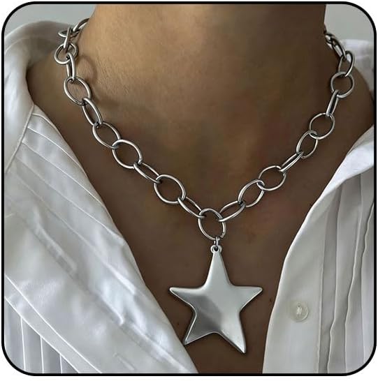 Large Star Necklace Chunky Gold Necklace for Women Trendy Silver Big Statement Necklaces Bold Thick Paperclip Necklaces OT Toggle Chunky Jewelry Holiday Christmas Jewelry Gifts Stocking Stuffers