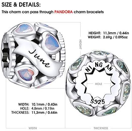 NINGAN Birthstone Charms 925 Sterling Silver Love Heart Openwork Bead for Charm Bracelets and Necklaces with 5A Cubic Zirconia, Birthday Mothers Day Jewelry Gifts Women