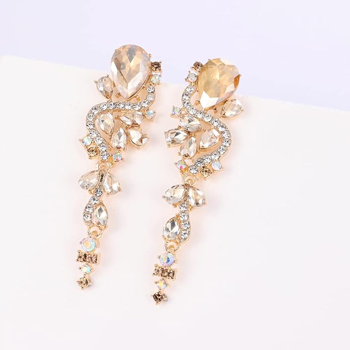 Rhinestone Statement Dangle Earrings Sparkly Crystal Bridal Wedding Earrings for Brides Bridesmaides Chandelier Teardrop Earrings for Women Prom Party