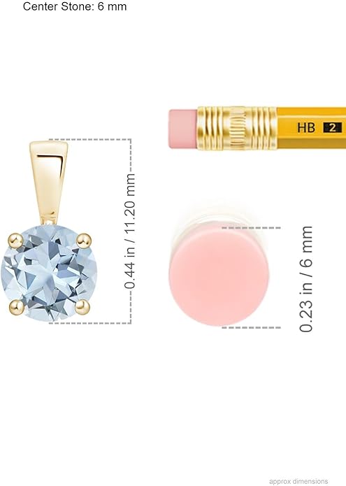 Angara Natural Aquamarine Solitaire Pendant for Women | Round Aquamarine Solitaire Pendant Necklace in 14K Solid Gold/Silver/Platinum With 18" Chain | March Birthday, Gemstone Jewelry Gift