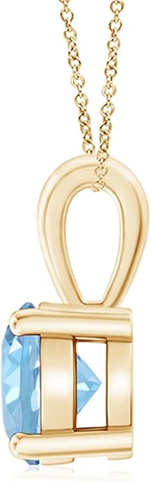 Angara Natural Aquamarine Solitaire Pendant for Women | Round Aquamarine Solitaire Pendant Necklace in 14K Solid Gold/Silver/Platinum With 18" Chain | March Birthday, Gemstone Jewelry Gift