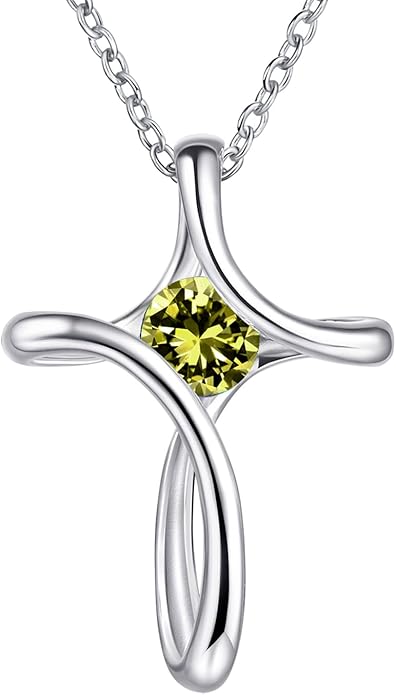 Cross Necklace for Women, 925 Sterling Silver Birthstone Necklace for Women with Diamond Sideways Cross Necklaces Birthstone Jewelry Birthday Gifts for Womens