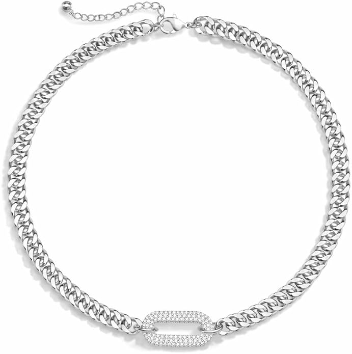 Moodear Gold Necklace for Women Trendy - Chunky Herringbone Paperclip Cuban Link Chain Choker Hypoallergenic Trendy Necklaces for Women Non Tarnish Jewelry Gifts