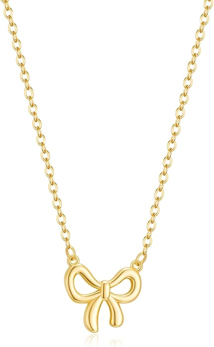Valentines Day Gifts for Her - Dainty Bow Necklace for Women 14K Gold Plated Cute Choker Small Pendant Charm Necklaces Teen Gift Trendy Stuff Personalized Jewelry