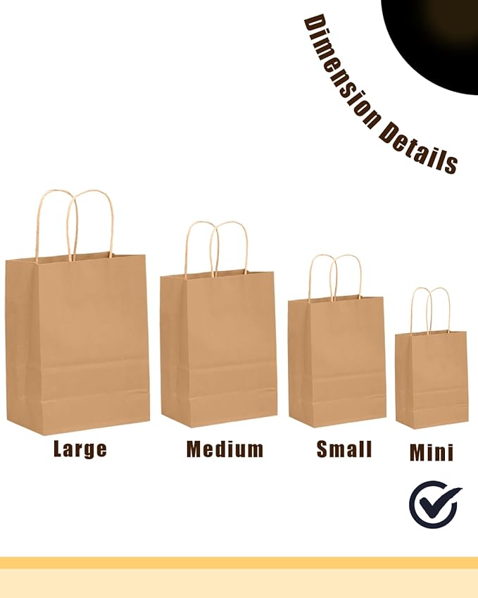 qiqee 200-Packs Brown Paper Gift Bags with Handles Bulk 4.5"x2.5"x6" Mini Size Paper Bags Multiple Uses