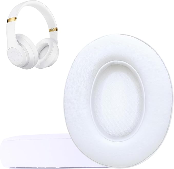 Replacement Ear Pads Cushions for Beats Studio（B0501、B0500），Beats Studio 2 & Studio 3 Wired & Wireless Headphones, Earpads with Soft Protein Leather, Noise Isolation Memory Foam - White