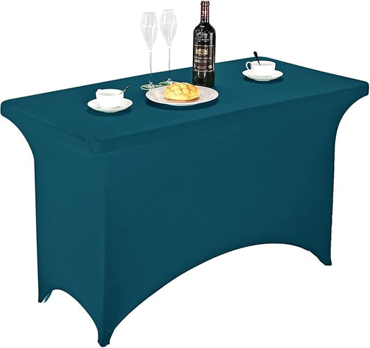 FORLIFE Spandex Table Cover - Fitted 4ft Rectangular Tablecloth, Stretch Patio Cover, Universal for Wedding, Banquet, Party (Peacock)