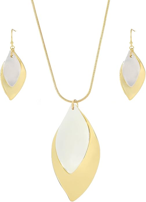 Madison Tyler Gold Plated Jewelry Set for Women | Silver Teardrop Pendant Necklace Trendy | Long Necklace with Snake Chain | Fashion Dangle Earring Set