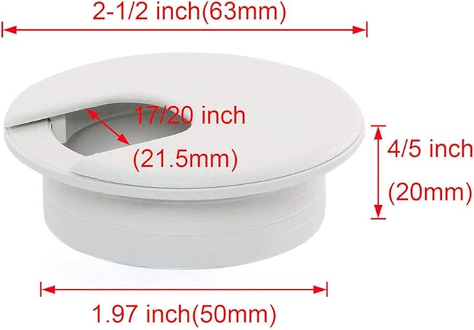 4pcs 2 Inch Desk Wire Cord Cable Grommets Hole Cover for Office PC Desk Cable Cord Organizer Plastic Cover (White-4Pcs)