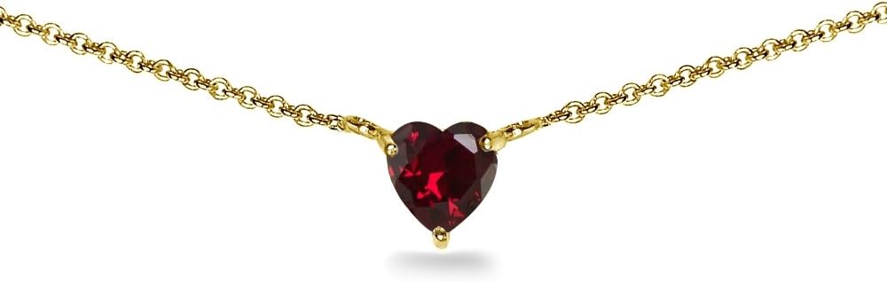 Birthstone Necklace for Women - Genuine or Synthetic Gemstone, 7mm Heart Solitaire, Short Dainty Layered Choker, Silver