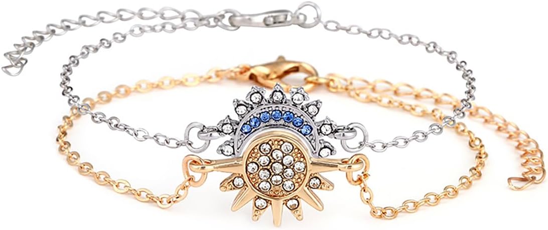 PINK TOWN Sun Moon Bracelet Set Stackable Bracelet for Women Men Sparkling Gold Sun Ring/Blue Moon Bracelet Couple Bracelet Matching Bracelet as Friendship Best Friend Jewelry for Women Men