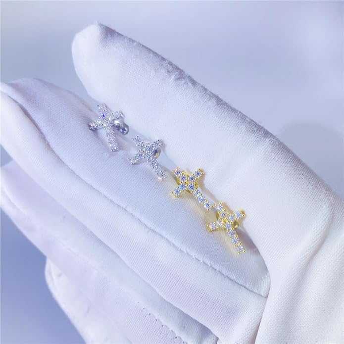 S925 Silver Diamond Cross Stud Earrings for Him, Hip-Hop Unisex Style, Fashion Forward Accessory, Stud Diamond Earrings for Women