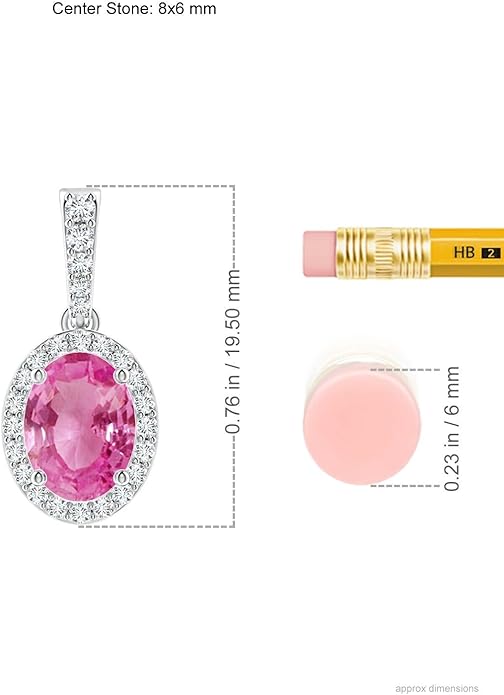 Angara Natural Pink Sapphire Pendant for Women | Vintage Style Oval Pink Sapphire Halo Pendant in 14K Solid Gold/Platinum With 18" Chain | Birthday, Anniversary, Gemstone Jewelry Gift