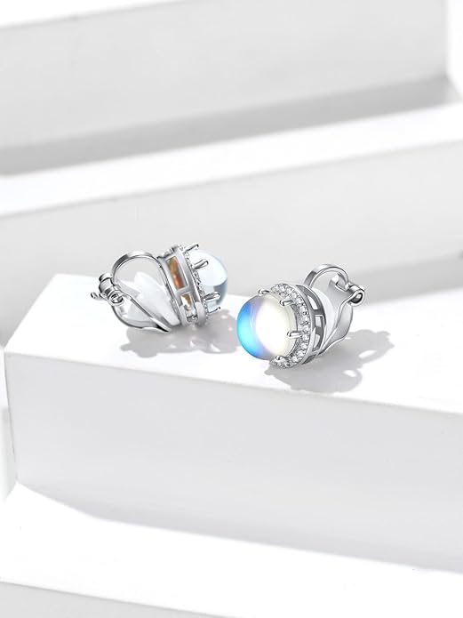 Silvora 925 Silver 8MM Cubic Zirconia Birthstone Clip On Stud Earrings Round Non Pierced Earrings For Women,Come with Box