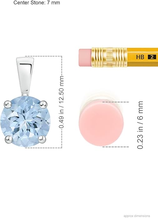Angara Natural Aquamarine Solitaire Pendant for Women | Round Aquamarine Solitaire Pendant Necklace in 14K Solid Gold/Silver/Platinum With 18" Chain | March Birthday, Gemstone Jewelry Gift