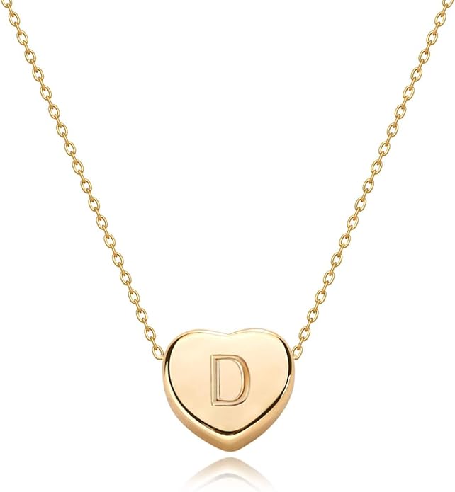 Tiny Gold Initial Heart Necklace-14K Gold Plated Handmade Dainty Letter Heart Necklace for Women Necklace Jewelry