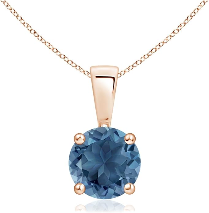 Angara Natural Blue Topaz Solitaire Pendant for Women | Classic Prong-Set Round Blue Topaz Pendant in 14K Solid Gold/Silver/Platinum With 18" Chain | December Birthday, Gemstone Jewelry Gift