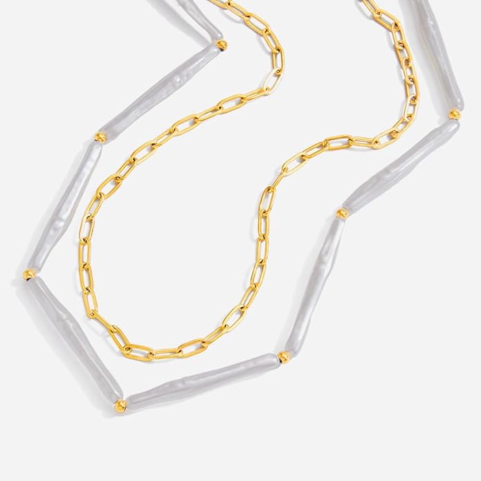 Horseshoe Necklace for Women girl Fashion 18k Gold Plated Dainty Light Blue Crystal Stone Layered Long Necklace Handmade Hypoallergenic