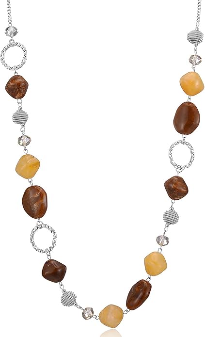 BULINLIN Beaded Long Necklace for Women Silver Sweater Chain Necklace with Crystal Resin Beads, Fashion Jewelry Necklace