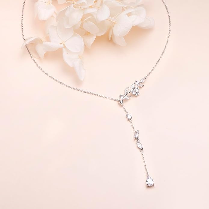 Long Necklace Sterling Silver Larait Bar Y Lariat Long Chain Drop Adjustable Necklace Gift for Her, 30"
