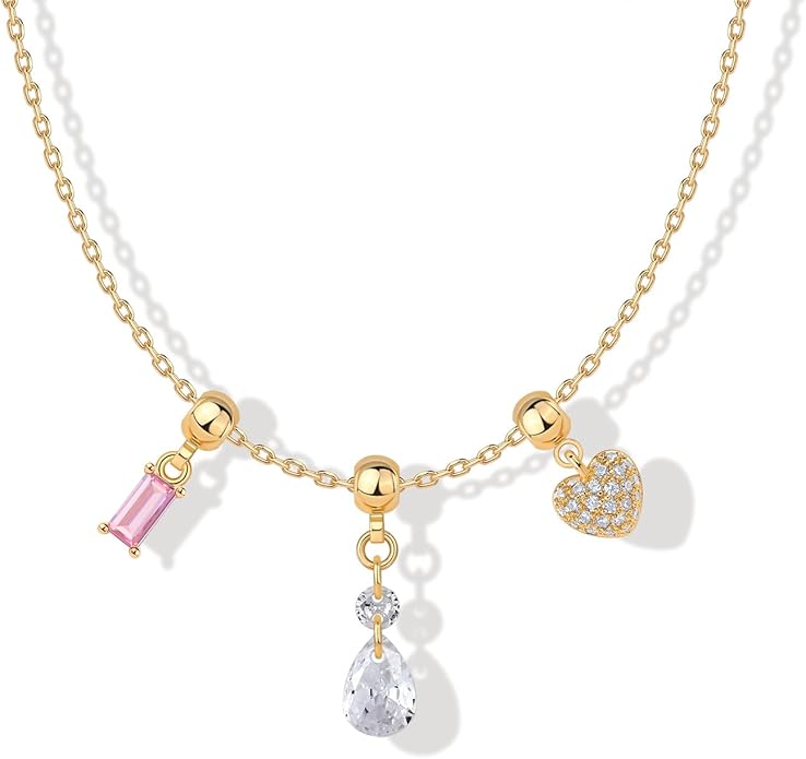 PAVOI 14K Gold Plated Dainty Necklace with Charms Set - Hypoallergenic Adjustable Chain Gold Charm Necklace for Women - Small Motif & Mantra 2 and 3-Pack Removable Pendants - Cute Jewelry Gifts