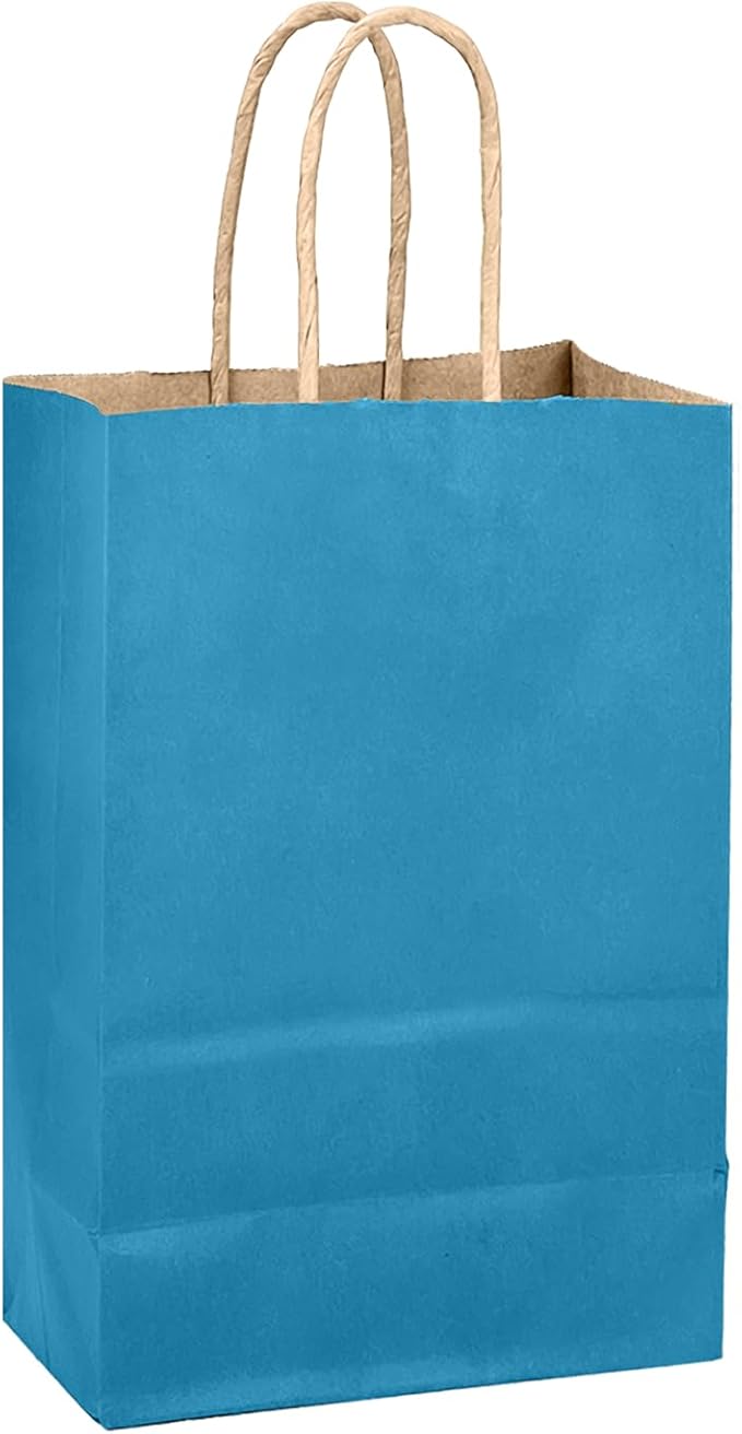 qiqee Ice Blue Gift Bag with Handles Bulk 24Pcs Paper Bags -10.6"x8.3"x4.3"Party Favor Bags - Solid Color