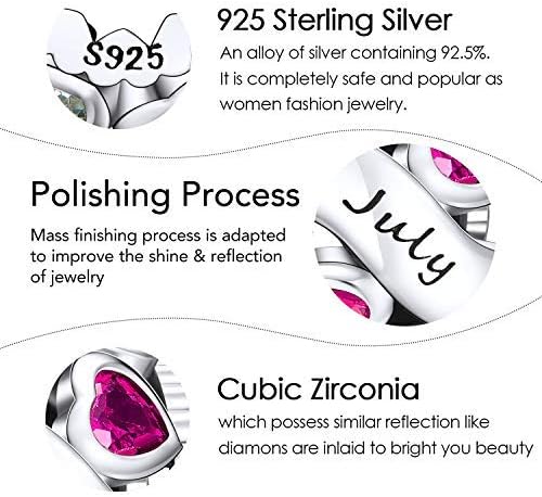 NINGAN Birthstone Charms 925 Sterling Silver Love Heart Openwork Bead for Charm Bracelets and Necklaces with 5A Cubic Zirconia, Birthday Mothers Day Jewelry Gifts Women