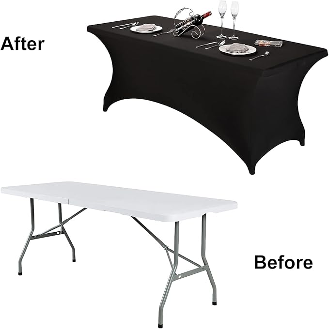 FORLIFE Spandex Table Cover - Fitted 8ft Rectangular Tablecloth, Stretch Patio Cover, Universal for Wedding, Banquet, Party (Black)