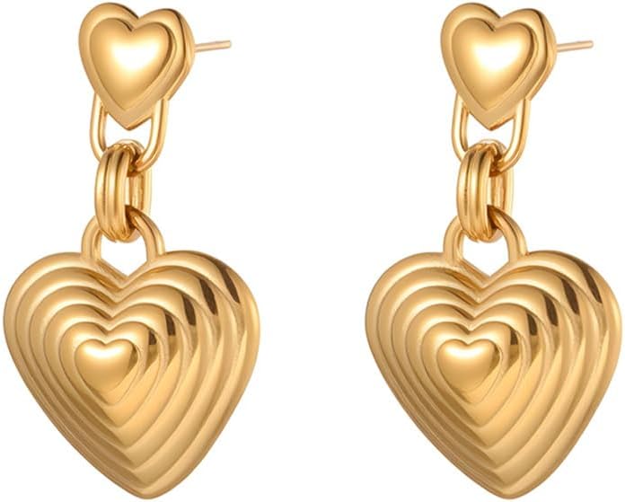 Black/White/Red/Green/Blue/Brown Heart Earrings for Women, Gold Plated Vintage Gold Earrings with Hypoallergenic Posts,Lightweight Black and Gold Dangle Statement Jewelry, Gift for Women—Girlfriend Wife Mom for Wedding, Party, Valentines Day Gifts for Her