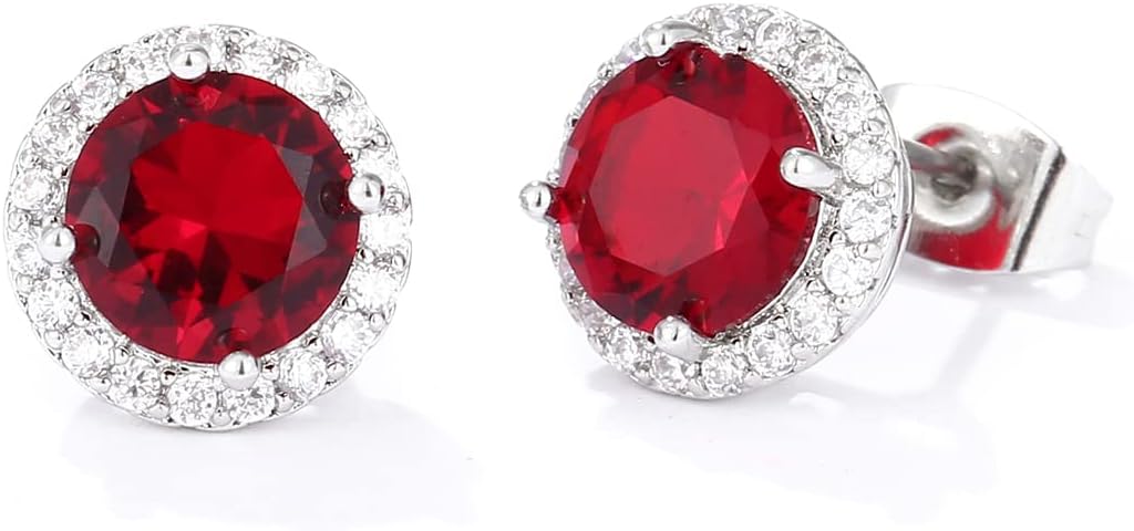 YOMELA Cubic Zirconia Earrings Studs, Halo CZ Birthstone Simulated Diamond Stud Earrings for Women