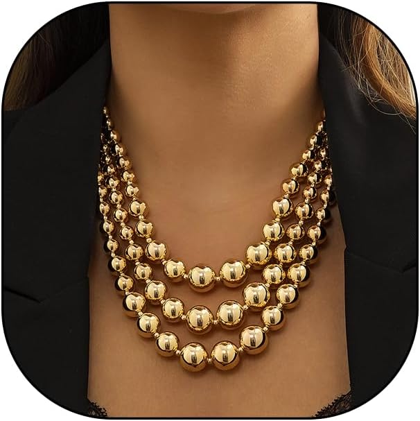 Punk Layered Beads Collar Choker Necklace for Women Chunky Stacking Bead Ball Necklaces Hip Hop Statement Necklace Wedding Jewelry Accessories