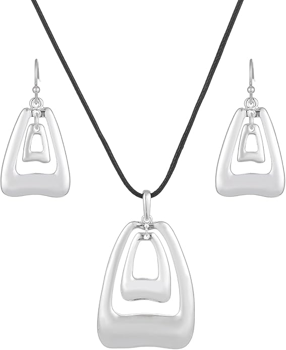 Madison Tyler Gold Plated Jewelry Set for Women | Silver Teardrop Pendant Necklace Trendy | Long Necklace with Snake Chain | Fashion Dangle Earring Set