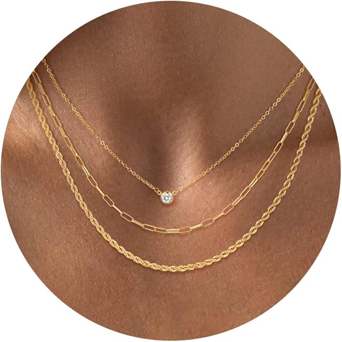 CHESKY Layered Necklaces for Women, 14K Gold Plated Chain Necklace Women Trendy Cuban Link Paperclip Chain Toggle Clasp Necklace Fashion Chunky Jewelry for Women