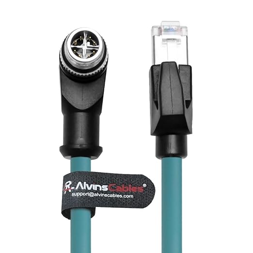 Alvin's Cables M12 X-Code 8 Pin Male to RJ45 Ethernet Cable for Cognex Keyence Camera, High-Flex Cat6a Cable for Industrial Automation, Fieldbus Module, Robotics, Right Angle 9.84ft/3m Green