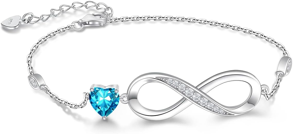 RIVIKO Infinity Love Heart Symbol Charm Bracelet for Women 925 Sterling Silver Adjustable Birthday Valentine’s Day Christmas Mothers Day Jewelry Gift for Mom Women Wife Her Friends
