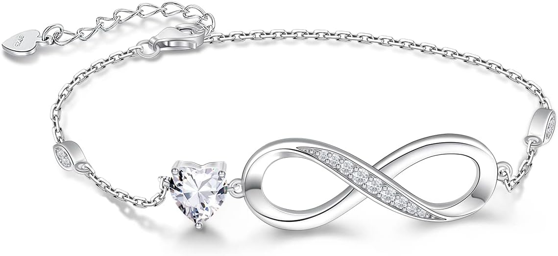 RIVIKO Infinity Love Heart Symbol Charm Bracelet for Women 925 Sterling Silver Adjustable Birthday Valentine’s Day Christmas Mothers Day Jewelry Gift for Mom Women Wife Her Friends