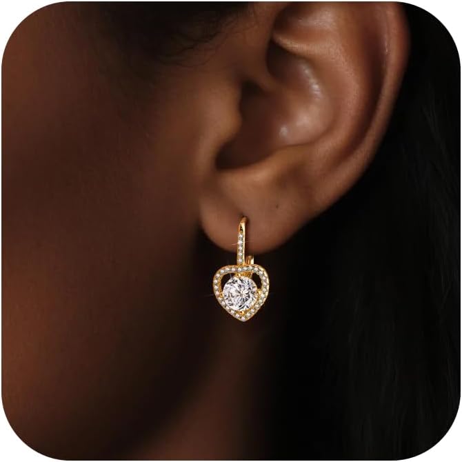 Moissanite Earrings, White Gold Plated Soild Sterling Silver Dangle Earrings 1.0ct-2.0ct D Color Brilliant Round Cut Lab Created Moissanite French Leverback Drop Earring for Women