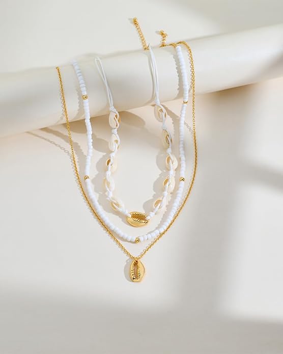 Shell Starfish Charm Necklace For Women Boho Ocean Themed Necklaces for Women, Layered & Charm Pendant Necklaces Summer Beach Jewelry
