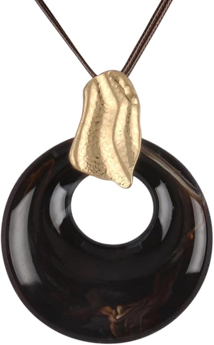 Boho Leather Necklace Women Bohemian Brown Circle Pendant Necklace Choker Long Necklaces for Women Boho Ring Large Pendant